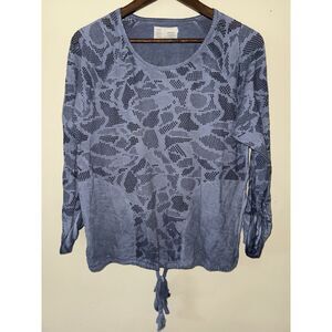 Anthropologie Saturday Sunday Blue Geometric Lace Drawstring Sweatshirt Top XS